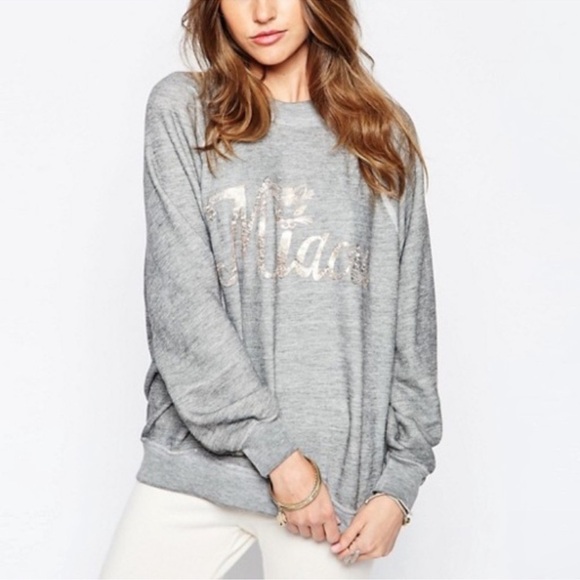 Wildfox Gray Miaou Pullover Cat Sweater Meow Medium - Picture 2 of 8